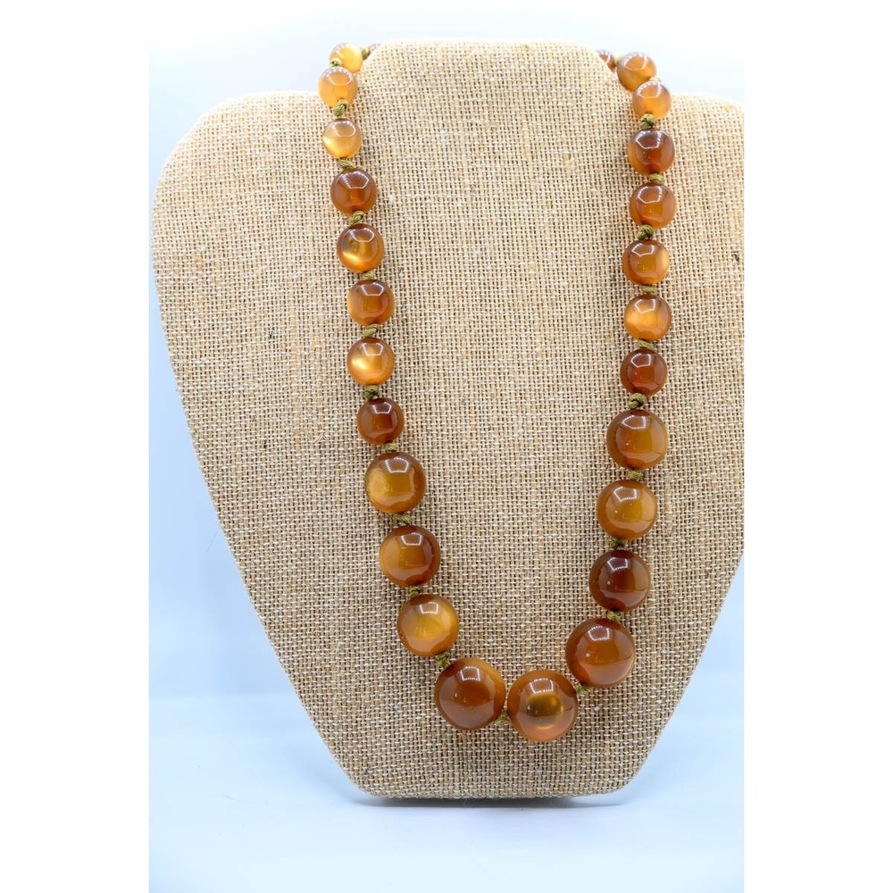 Graduated Bead Necklace Amber Brown Knotted Statement Jewelry